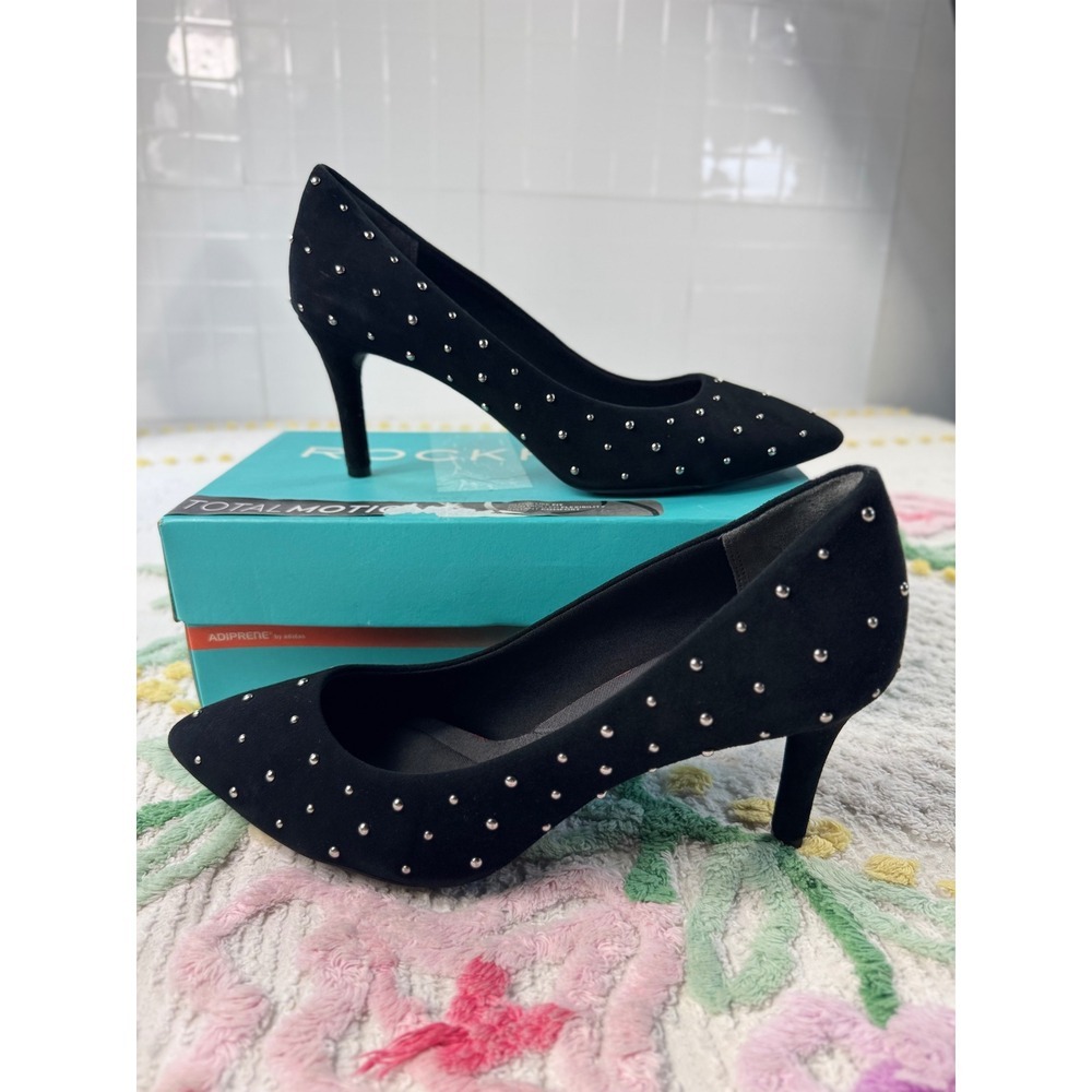 Rockport Total Motion 75mm Pointy Toe Pump Black Suede Studs 10.5 M‎ V80295